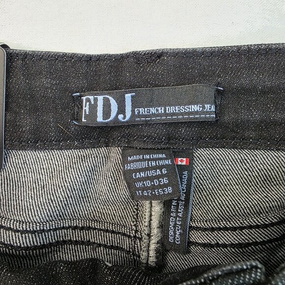 FDJ Olivia Size 6 Straight Leg Slit Hem Jeans Black Wash Mid Rise Slim Stretch - Picture 8 of 13